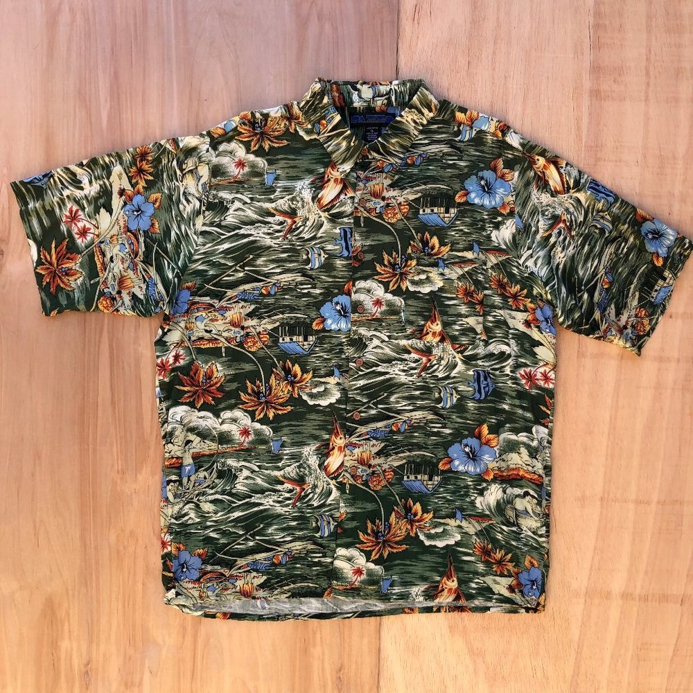 PAZZO Men’s Rayon Tropical Short Sleeve Button Down Casual Hawaiian Shirt sz XL